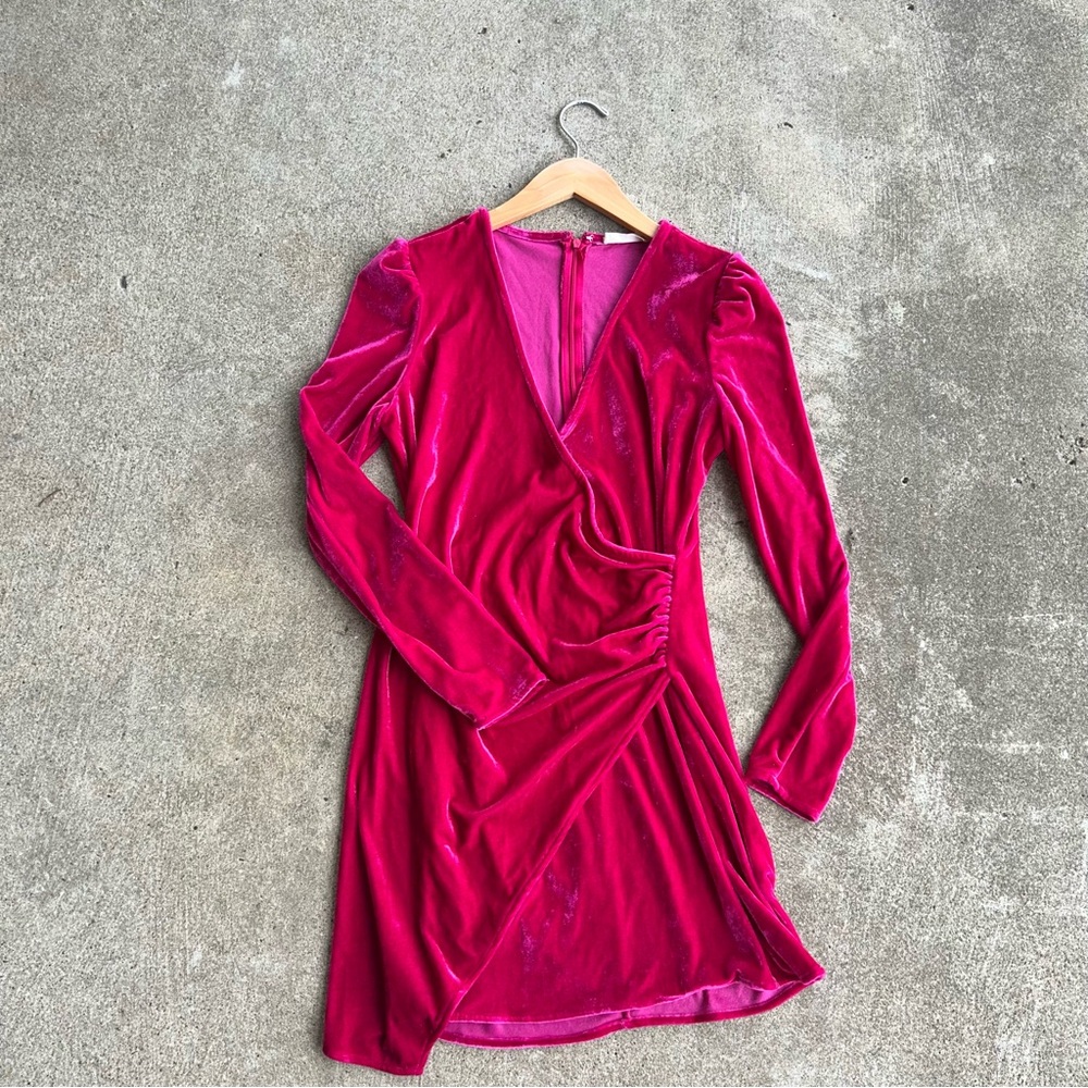 Altar'd State Barrymore Hot Pink Velvet V-Neck Faux Wrap Mini Dress M Medium